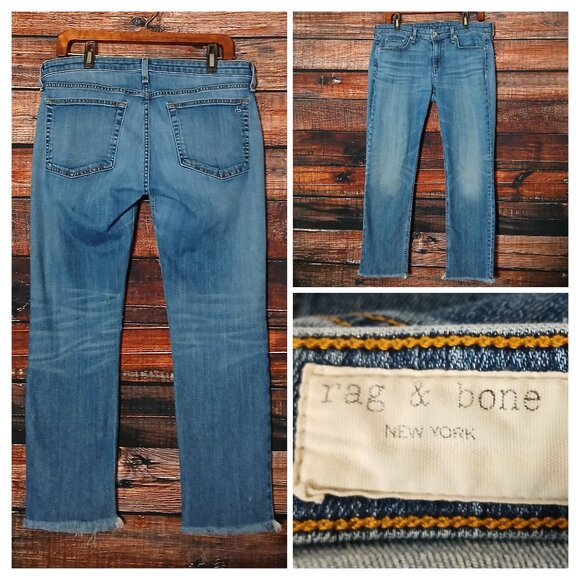 rag & bone Denim - Rag & Bone Jeans Size 29 Dre Low Rise Slim Boyfriend Raw Hem Crop Blue Denim